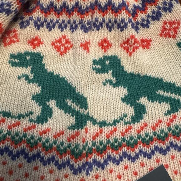 NEW Dinosaur Pom Pom Beanie Hat Toque Fair Isle Nordic Modcloth Kitschy Novelty - Picture 2 of 9